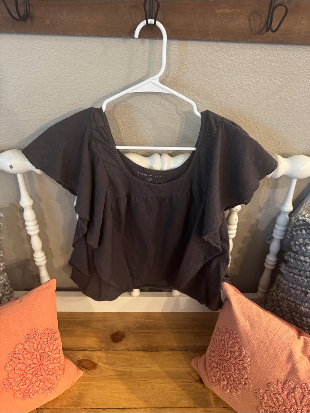 American Eagle Outfitters Dark Brown Ruffle Crop Top